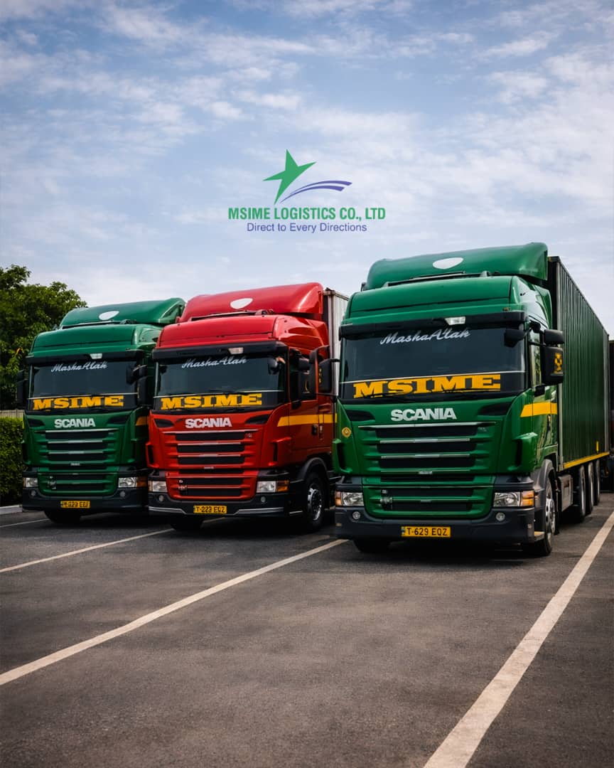 MSIME Logistics fleet lined up under the company banner